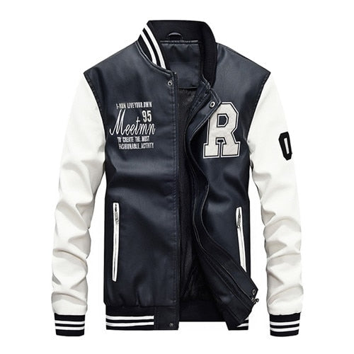 2019 New Fashion Men Leather Jacket Hit Color Boy Street wear